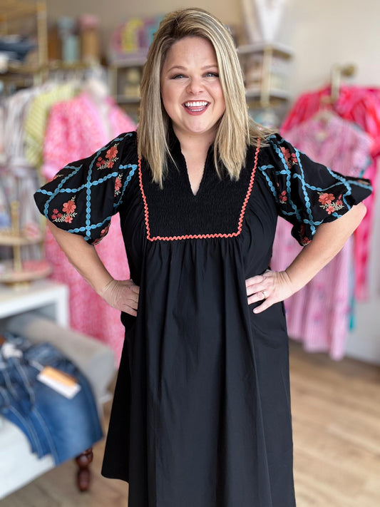 Made to Be Seen Curvy Black Embroidered Dress