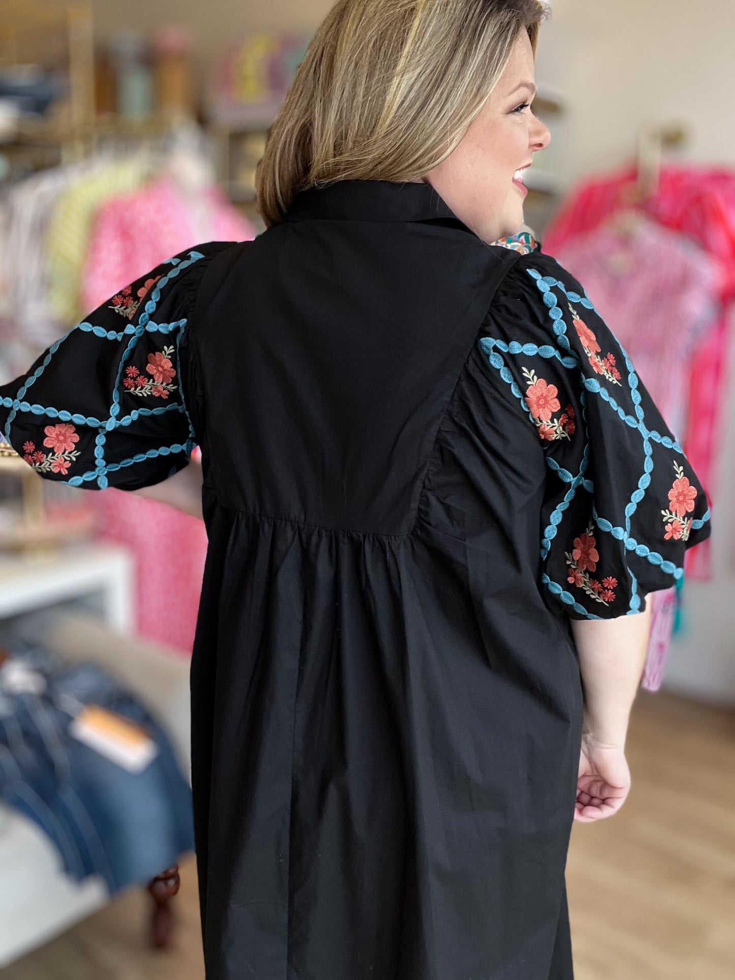 RESTOCKED! Made to Be Seen Curvy Black Embroidered Dress