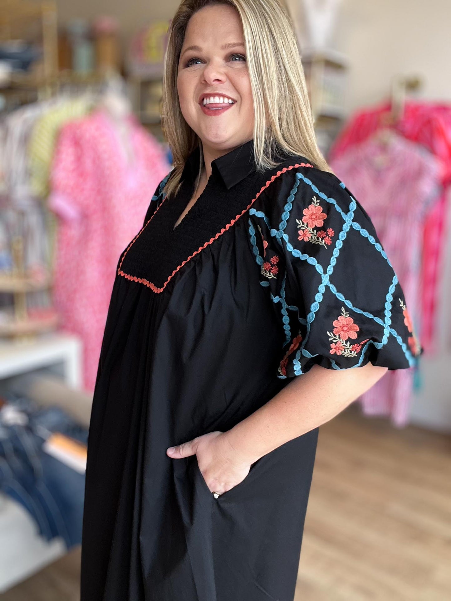 RESTOCKED! Made to Be Seen Curvy Black Embroidered Dress