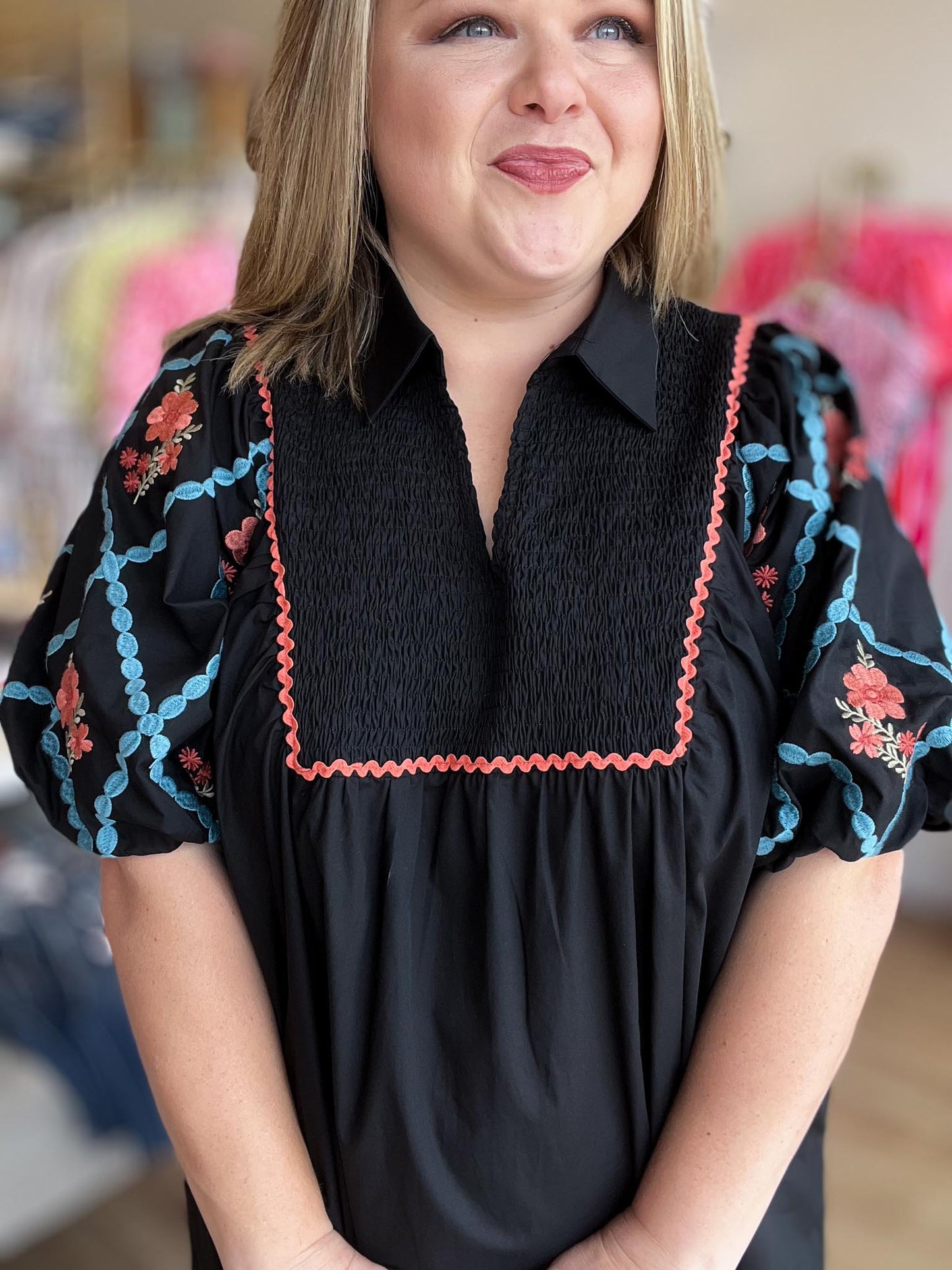RESTOCKED! Made to Be Seen Curvy Black Embroidered Dress