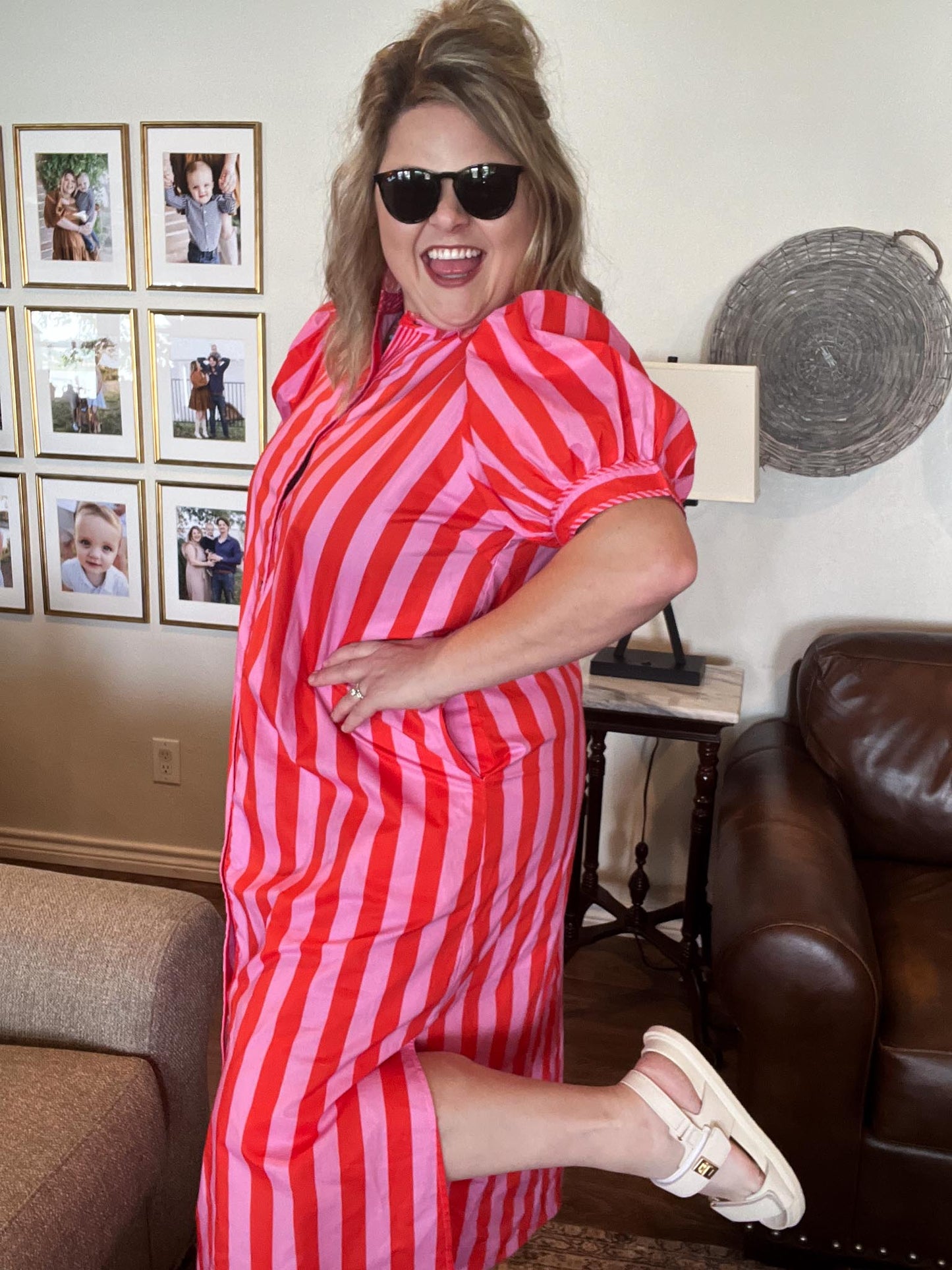 Mango Tango Curvy Pink & Orange Stripe Midi Dress