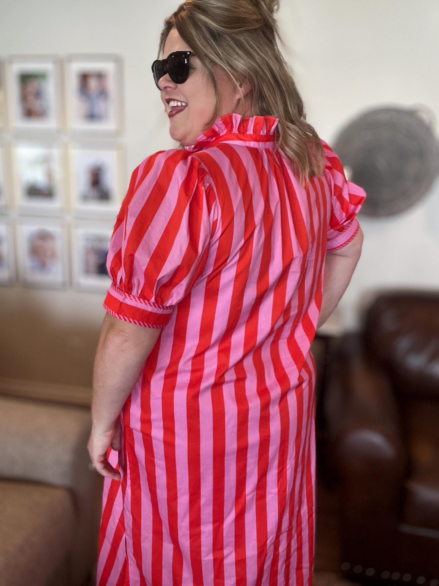 Mango Tango Curvy Pink & Orange Stripe Midi Dress