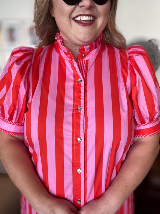 Mango Tango Curvy Pink & Orange Stripe Midi Dress