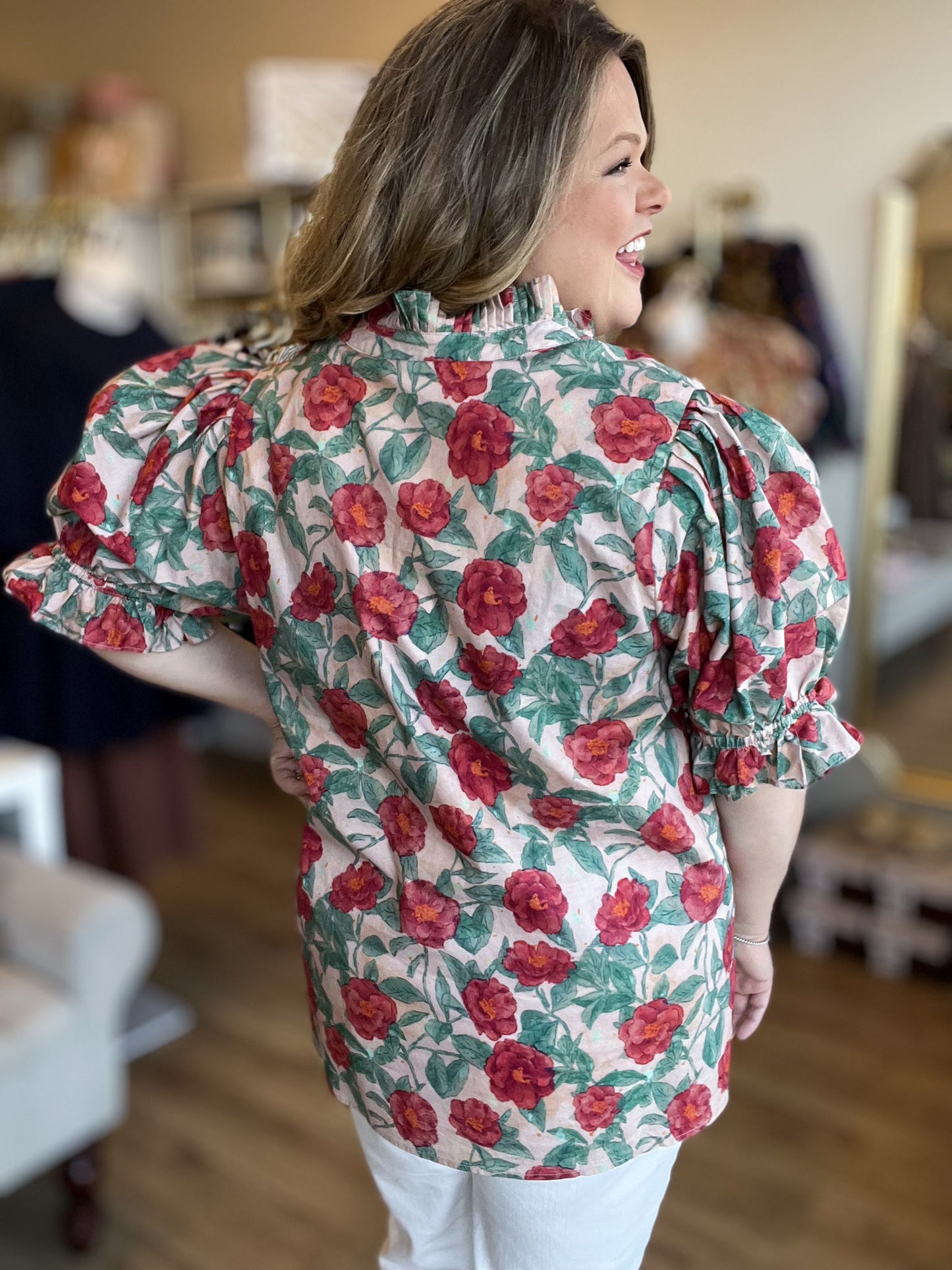 Meadow Blossoms Curvy Sage Floral Top