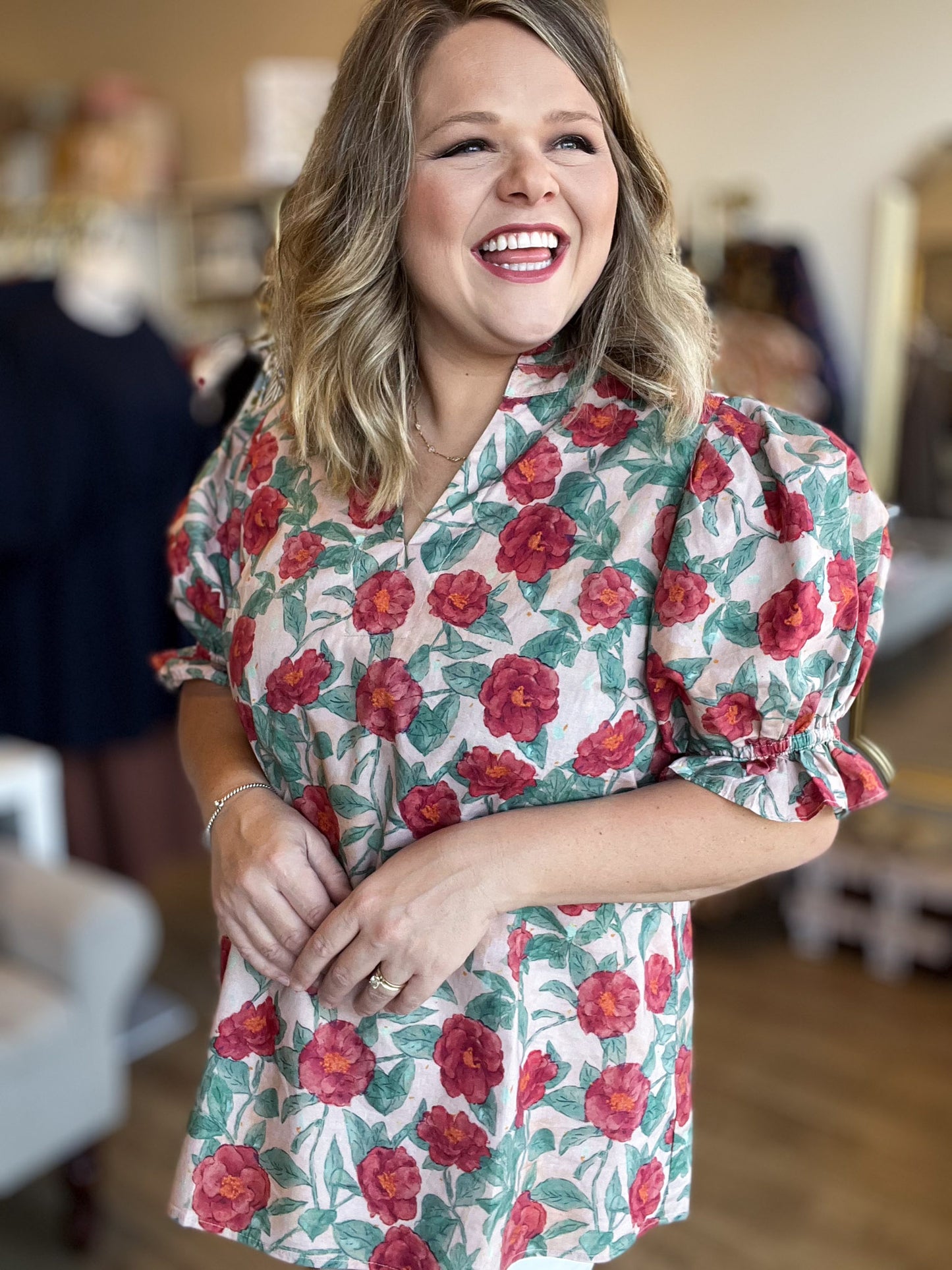 Meadow Blossoms Curvy Sage Floral Top