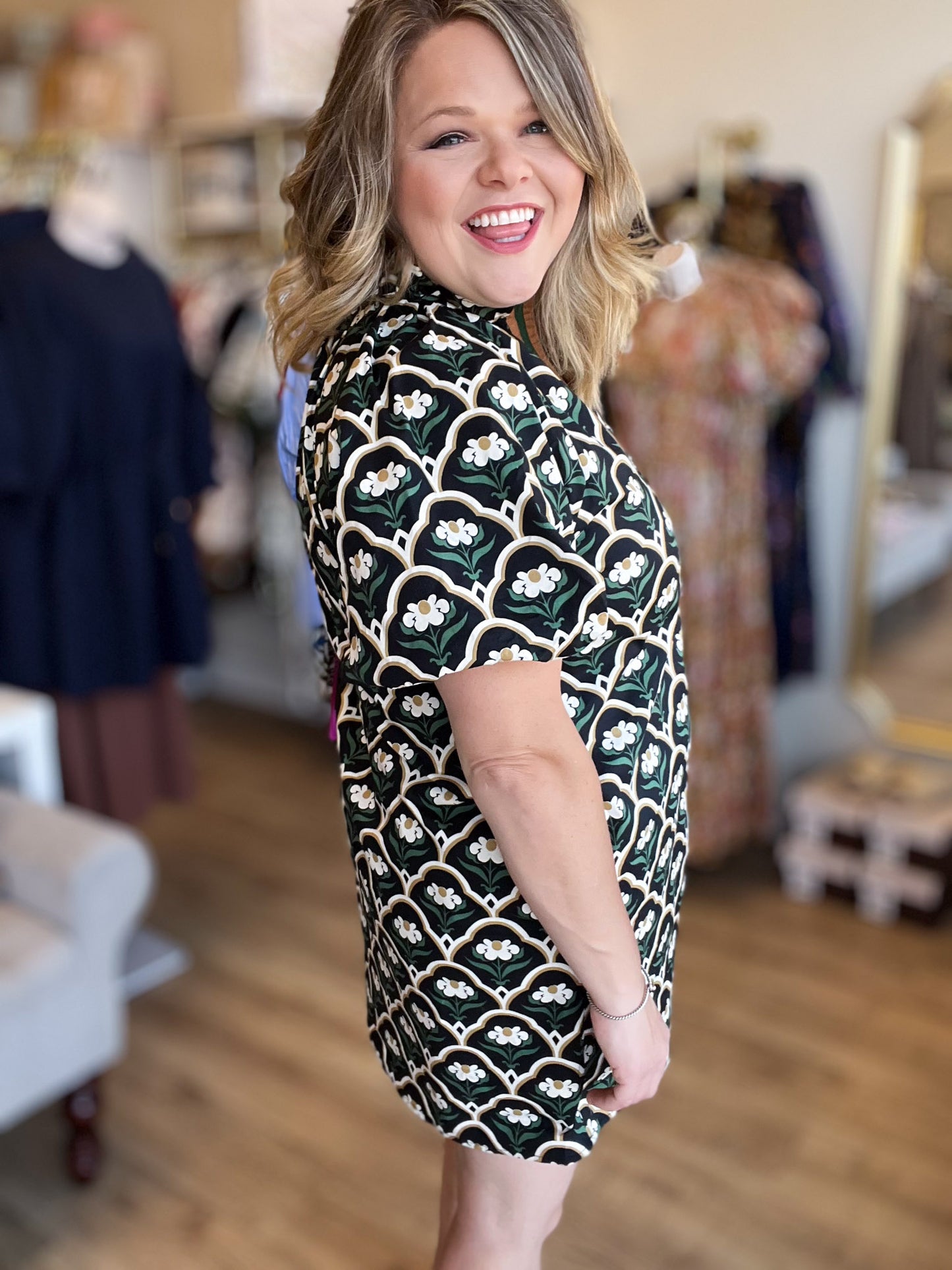 Meadow Deco Black Botanical Dress