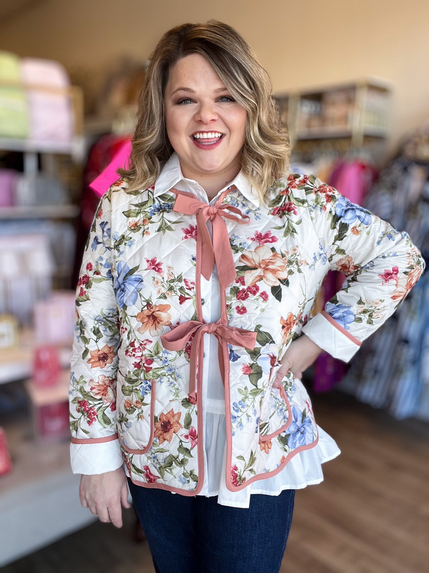Meadow Mornings Plus-Size Floral Quilted Jacket