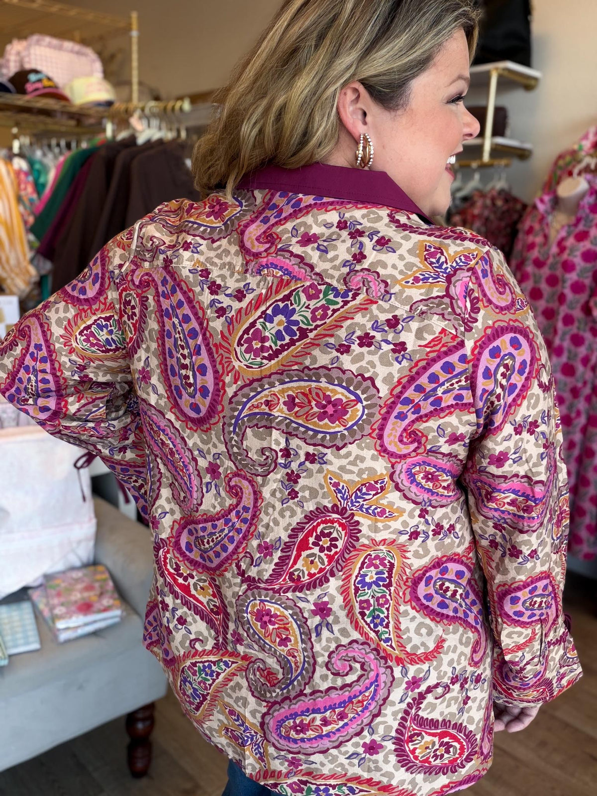 Merlot Mania Curvy Paisley Collared Top