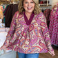 Merlot Mania Curvy Paisley Collared Top