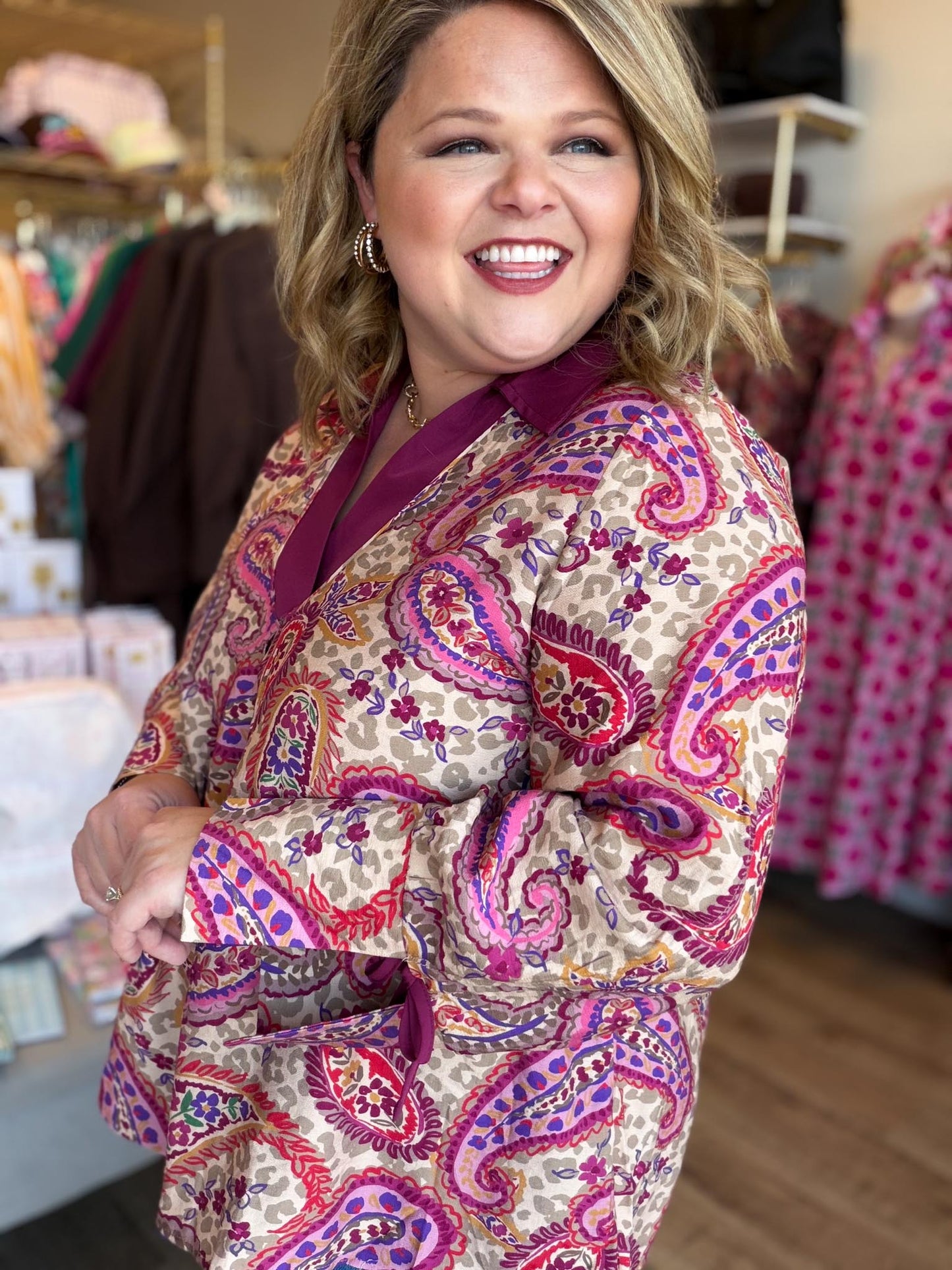 Merlot Mania Curvy Paisley Collared Top