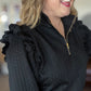 Midnight Ember Curvy Black Cable Knit Half Zip Top