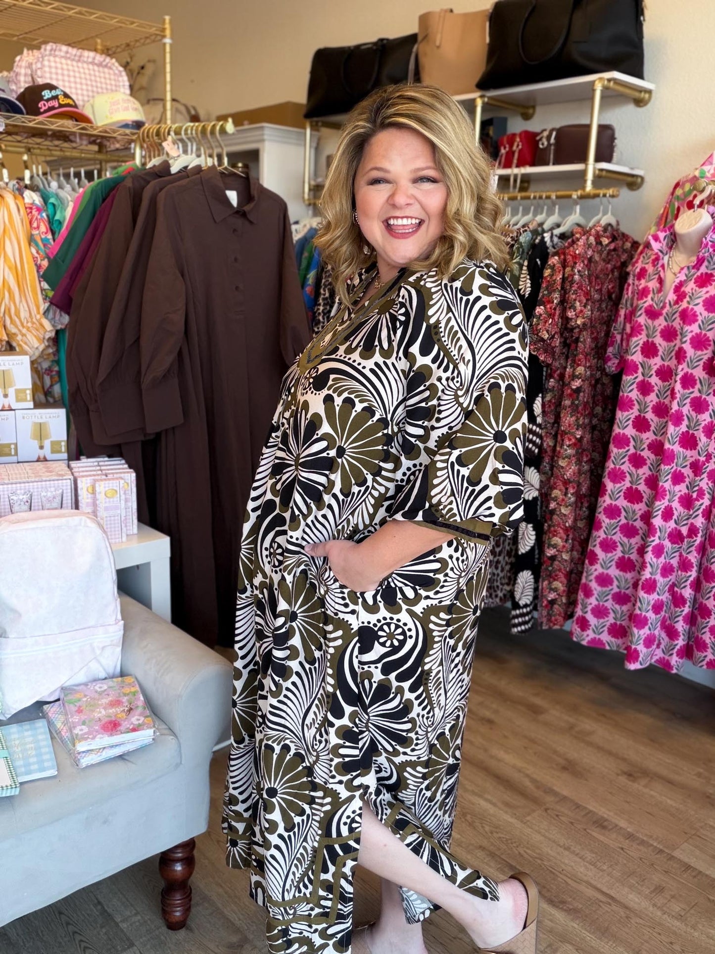 Midnight Garden Curvy Abstract Print Midi Dress
