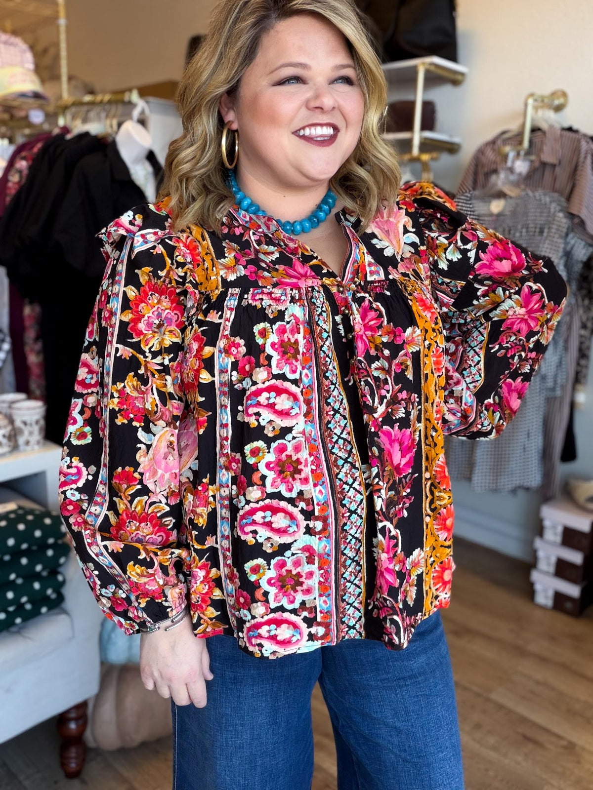 Midnight Garden Plus-Size Black Floral Top