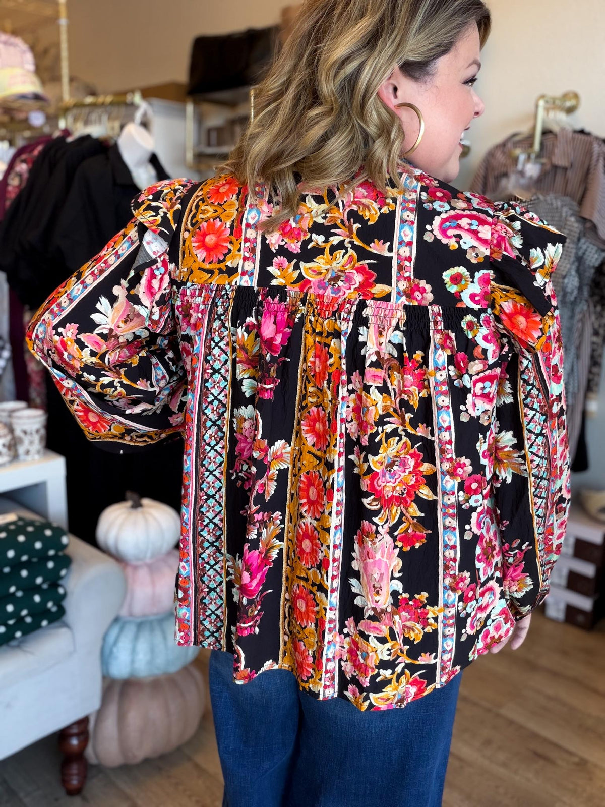 Midnight Garden Plus-Size Black Floral Top