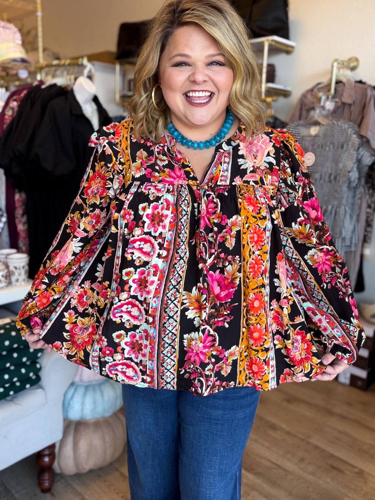 Midnight Garden Plus-Size Black Floral Top