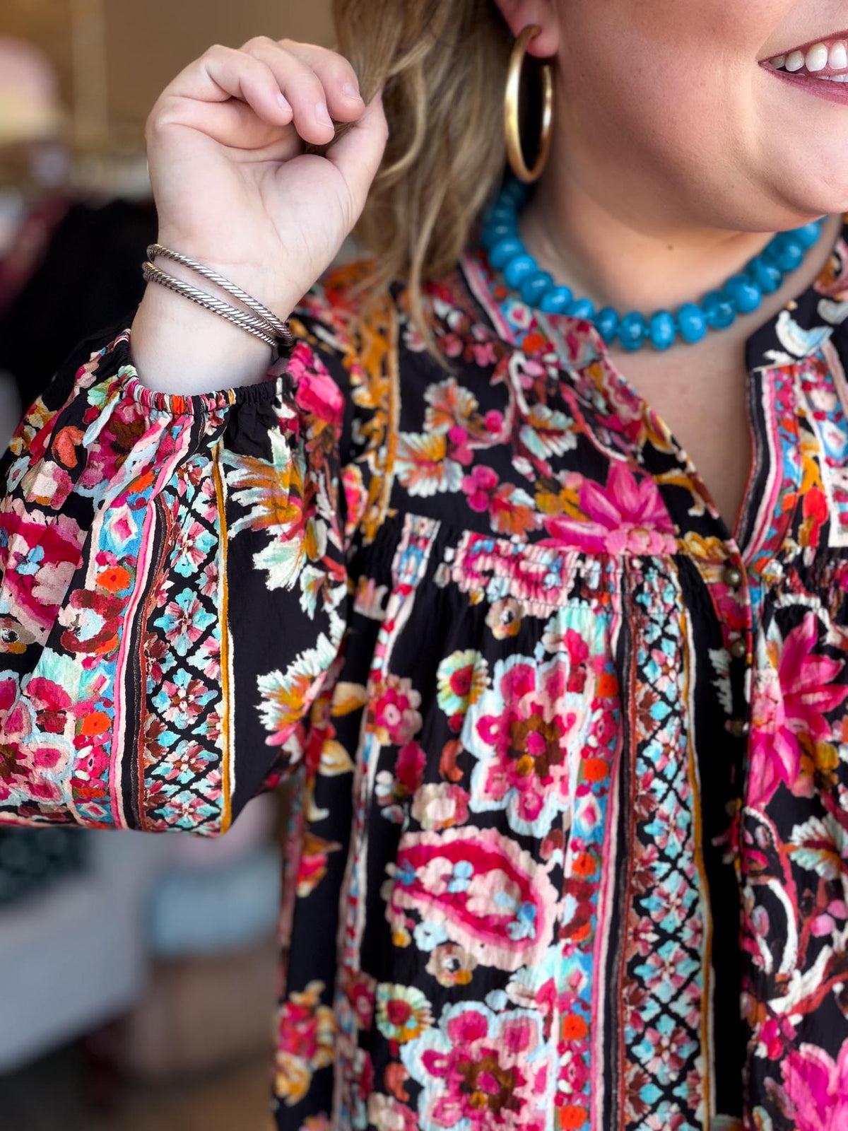 Midnight Garden Plus-Size Black Floral Top