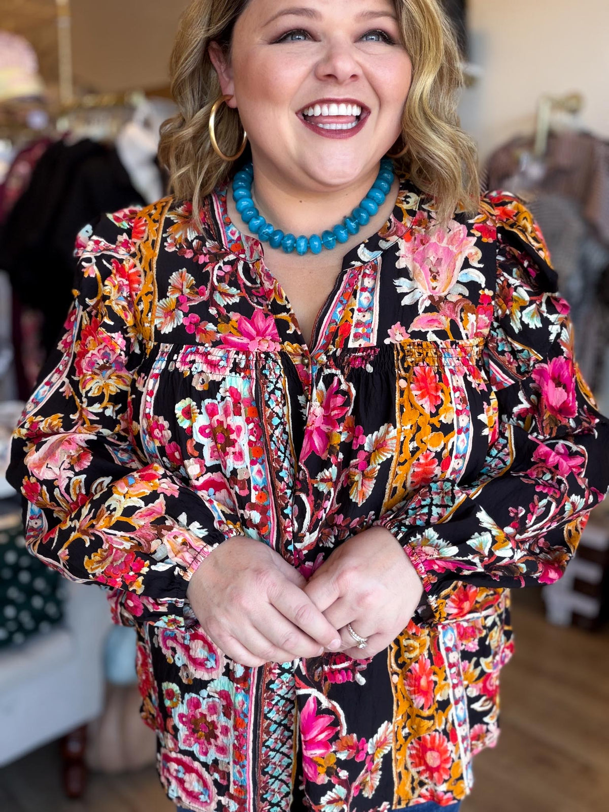 Midnight Garden Plus-Size Black Floral Top