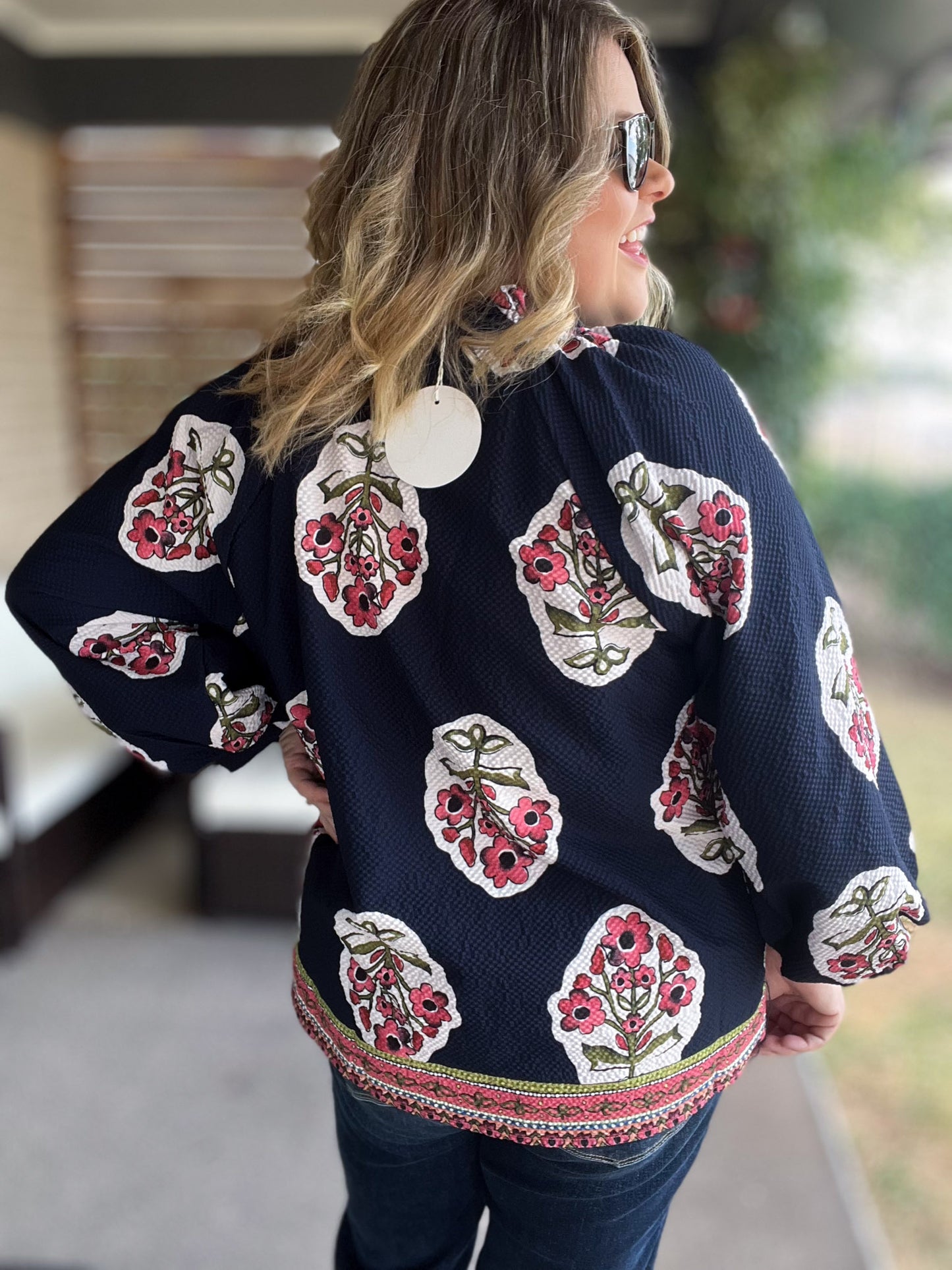 Midnight Meadows Curvy Navy Floral Tunic
