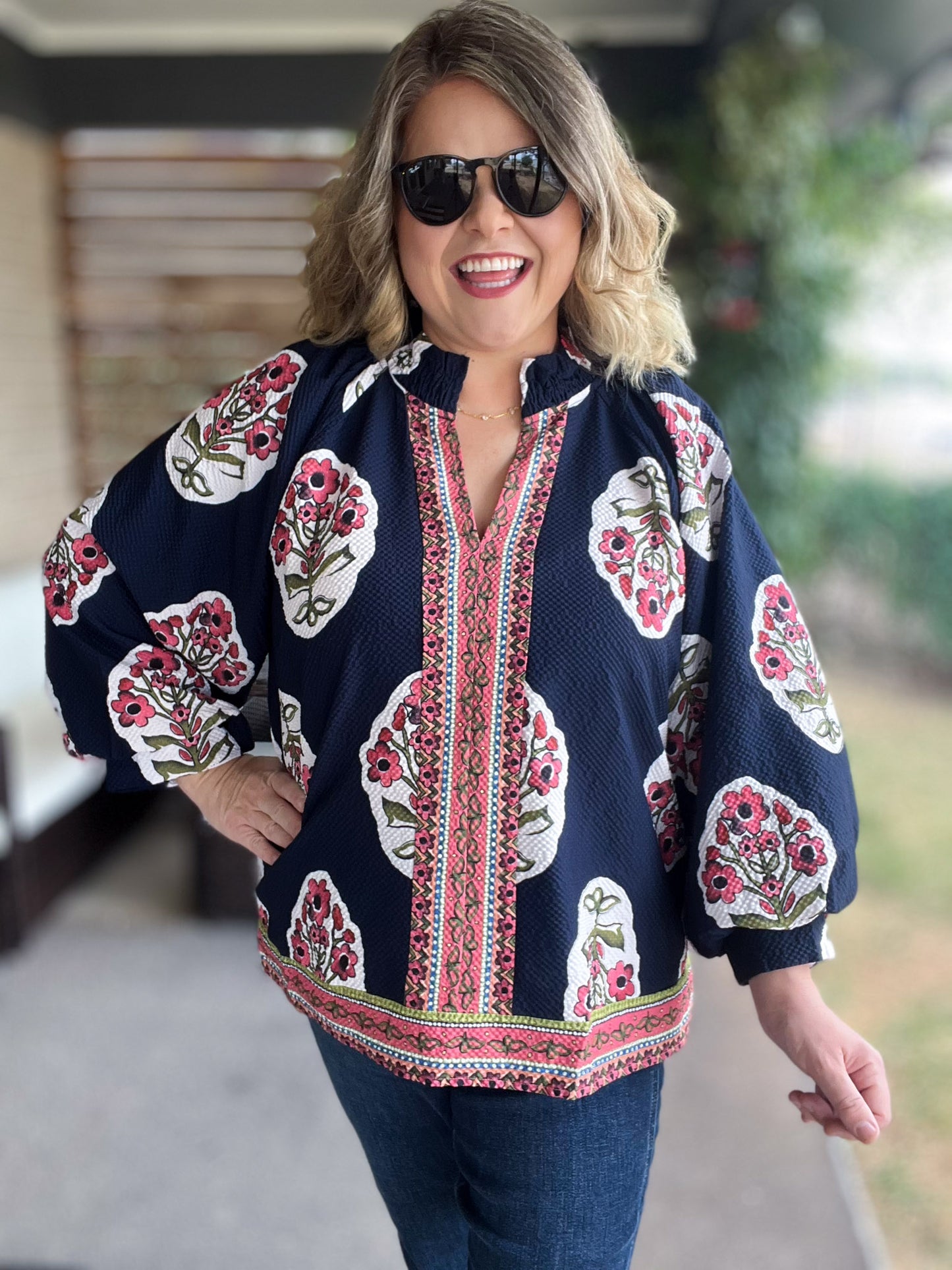 Midnight Meadows Curvy Navy Floral Tunic