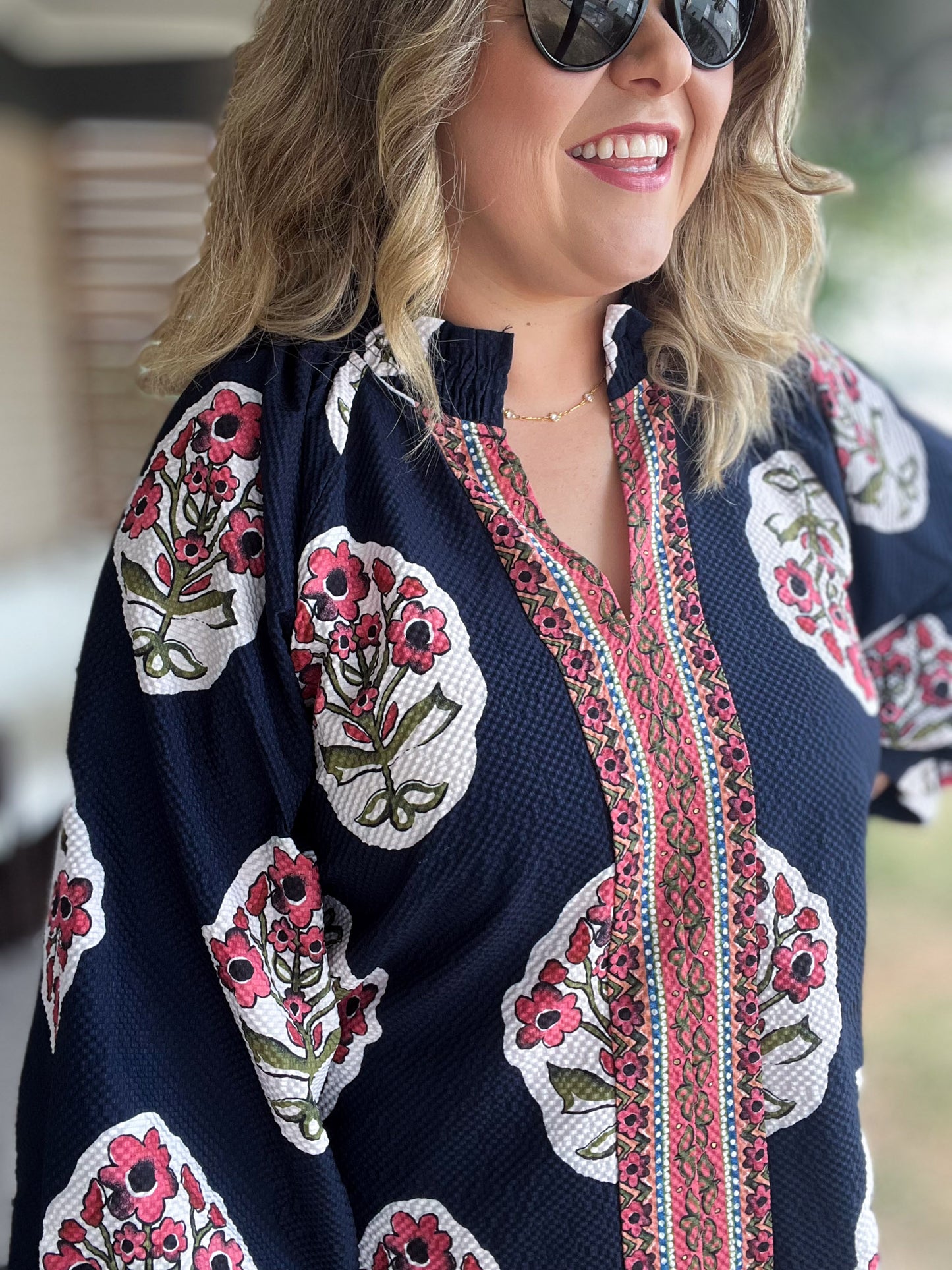 Midnight Meadows Curvy Navy Floral Tunic