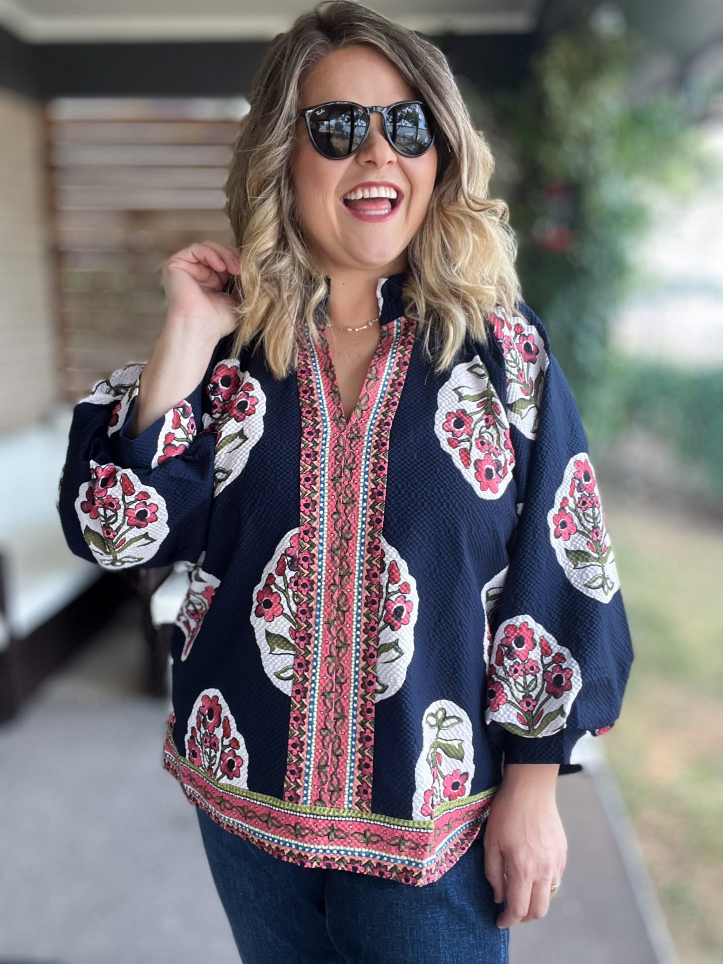 Midnight Meadows Curvy Navy Floral Tunic