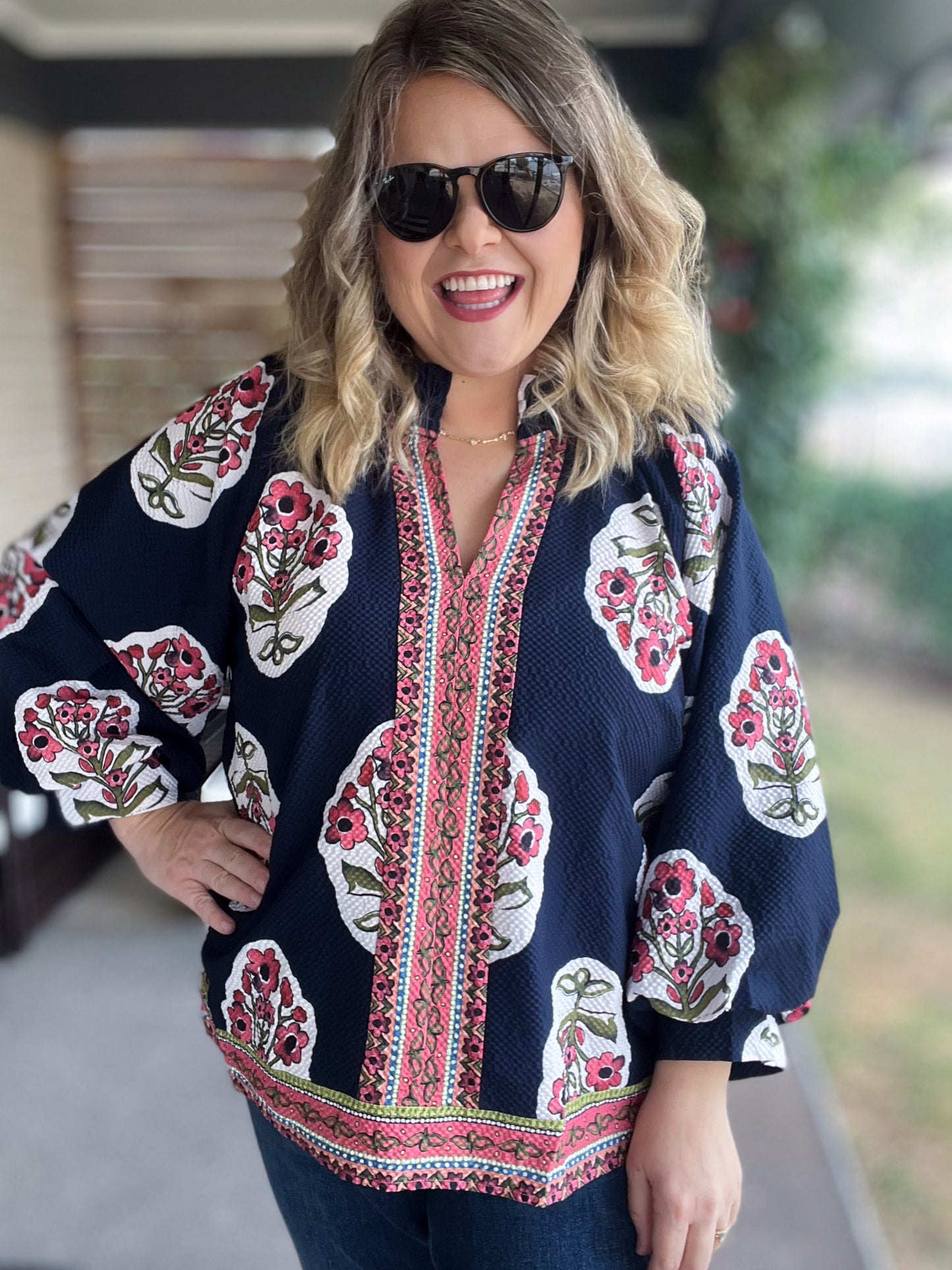 Midnight Meadows Curvy Navy Floral Tunic