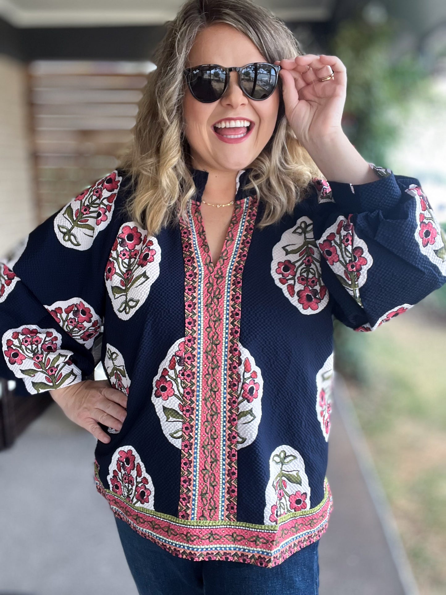Midnight Meadows Curvy Navy Floral Tunic