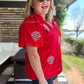 Miss American Pie Curvy Red Bubble Sleeve Top