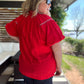 Miss American Pie Curvy Red Bubble Sleeve Top