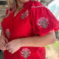 Miss American Pie Curvy Red Bubble Sleeve Top