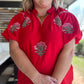 Miss American Pie Curvy Red Bubble Sleeve Top