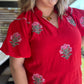 Miss American Pie Curvy Red Bubble Sleeve Top