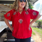 Miss American Pie Curvy Red Bubble Sleeve Top