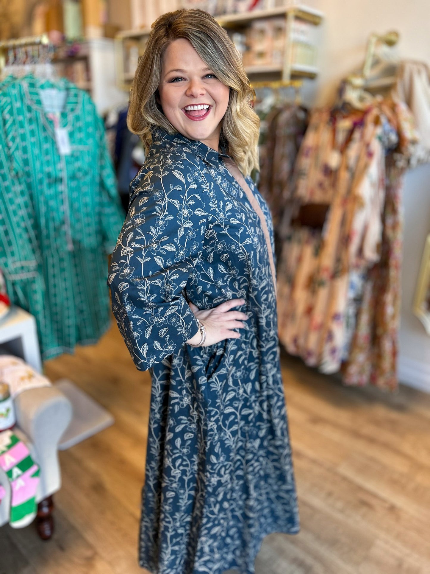 Mistletoe Moment Curvy Navy Floral Maxi Dress