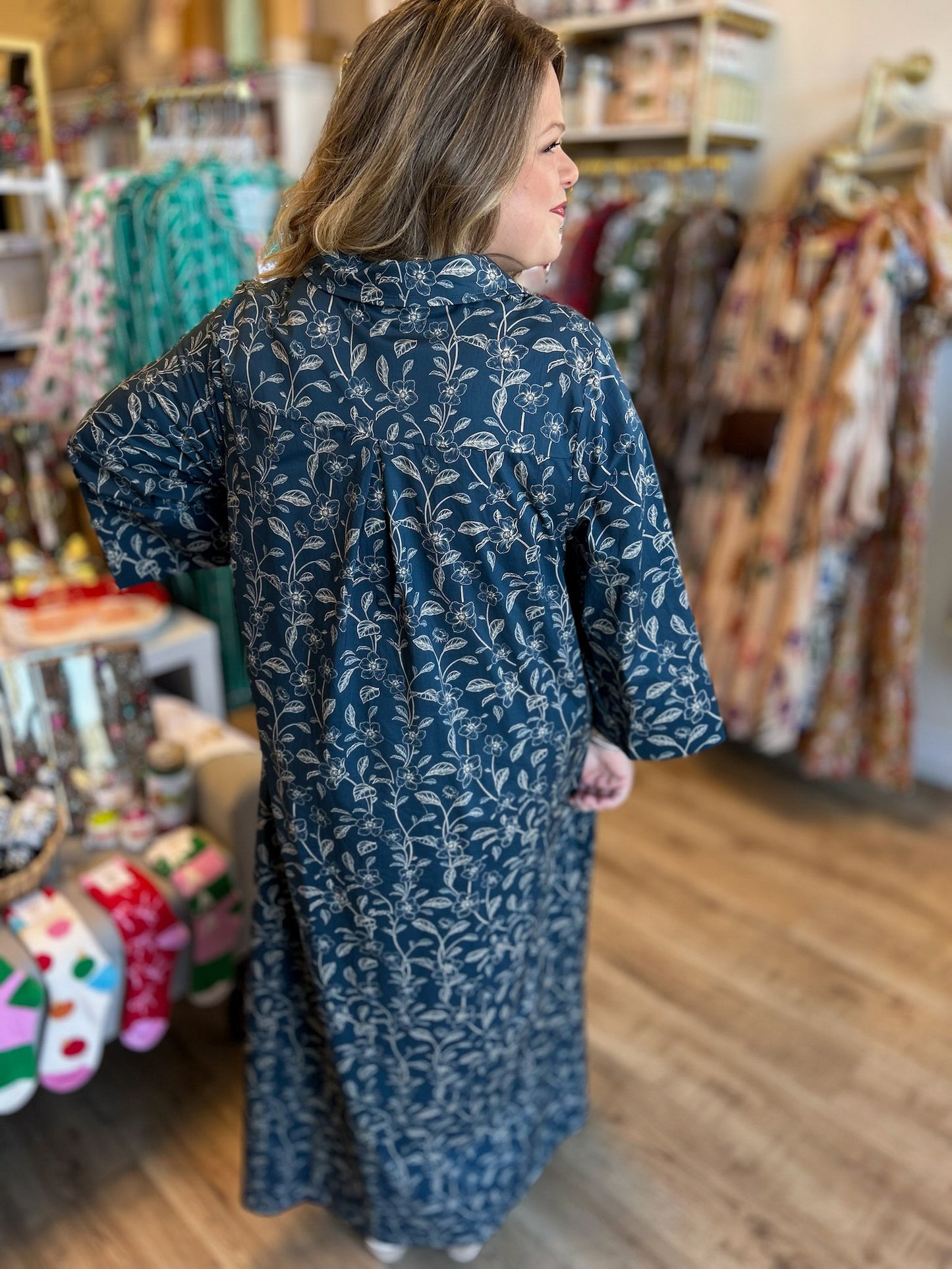 Mistletoe Moment Curvy Navy Floral Maxi Dress