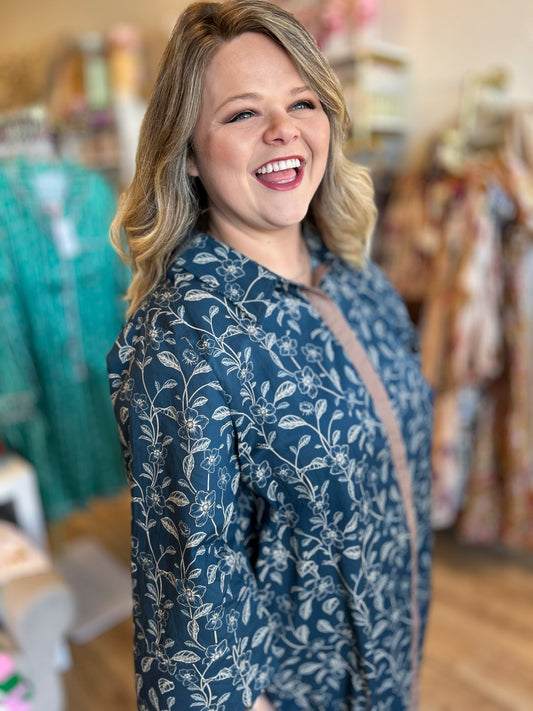 Mistletoe Moment Curvy Navy Floral Maxi Dress