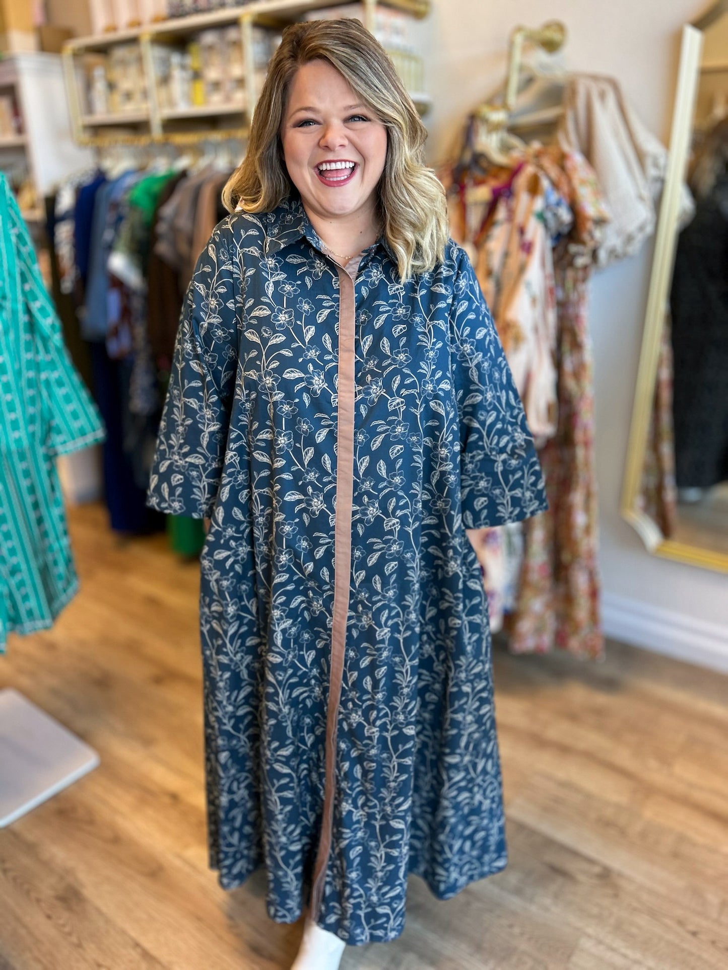 Mistletoe Moment Curvy Navy Floral Maxi Dress