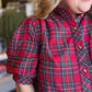 Mistletoe & Martinis Tartan Puff Sleeve Top