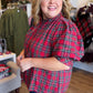 Mistletoe & Martinis Tartan Puff Sleeve Top