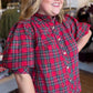 Mistletoe & Martinis Tartan Puff Sleeve Top