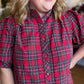 Mistletoe & Martinis Tartan Puff Sleeve Top