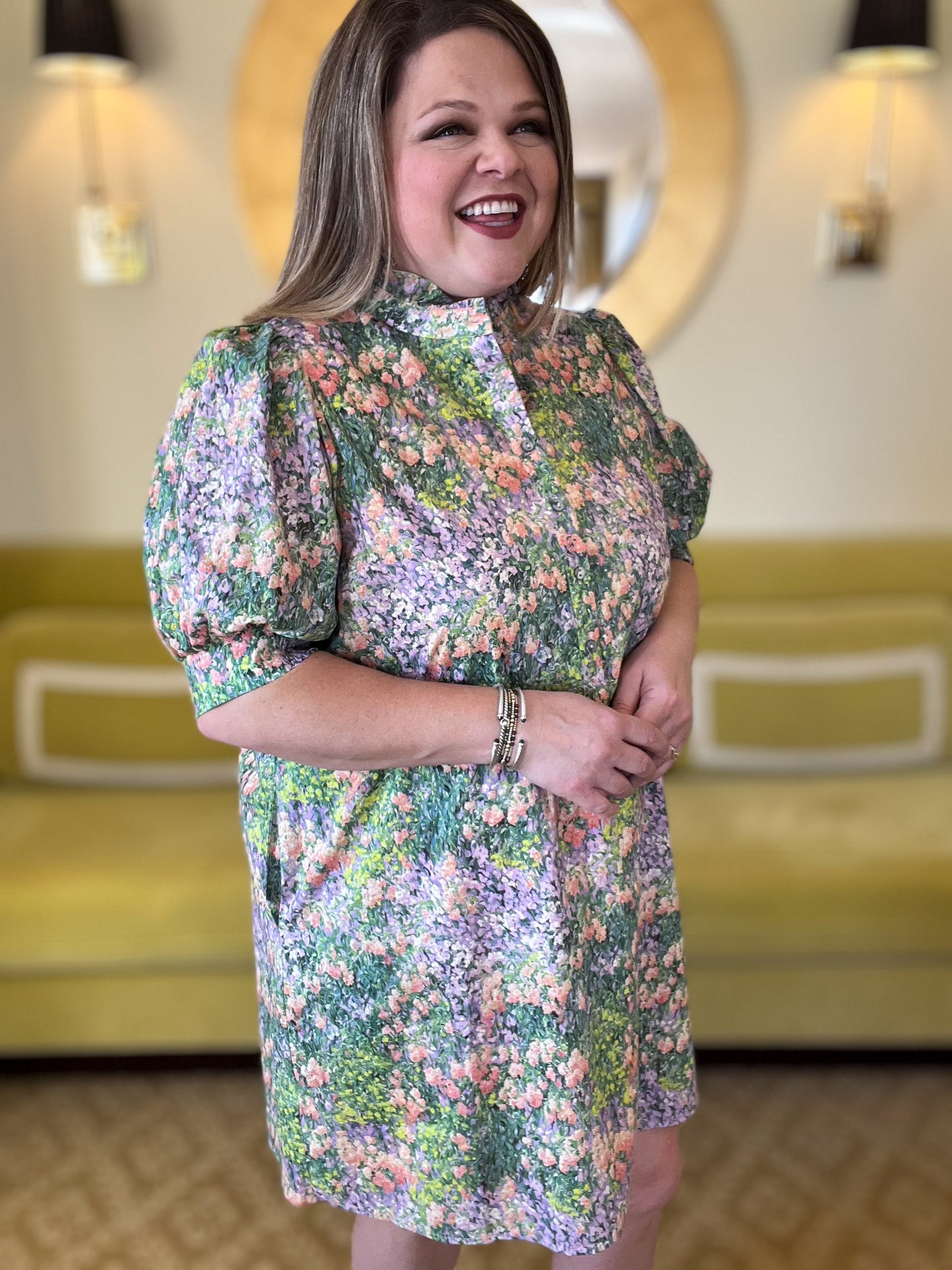 Monet Meadows Curvy Floral Mini Dress