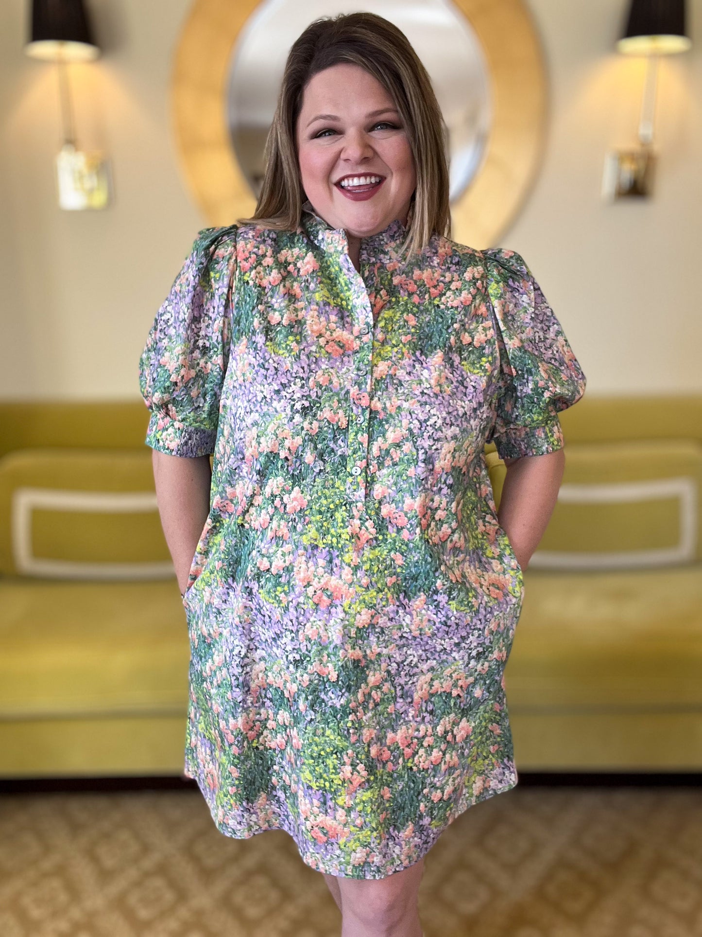 Monet Meadows Curvy Floral Mini Dress