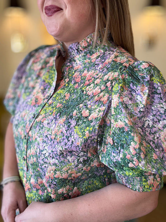 Monet Meadows Curvy Floral Mini Dress