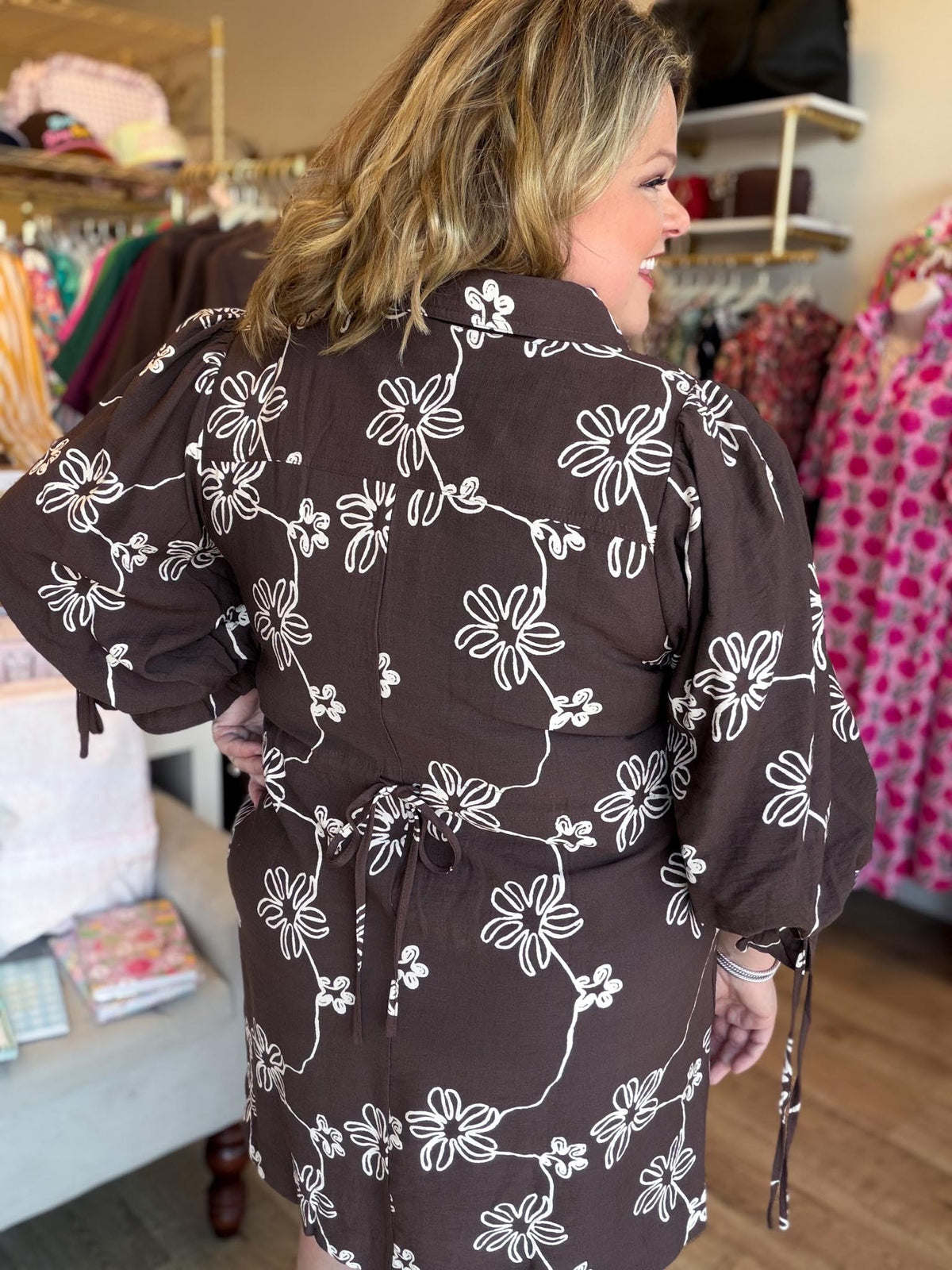 Moss & Meadow Curvy Brown Embroidered Dress