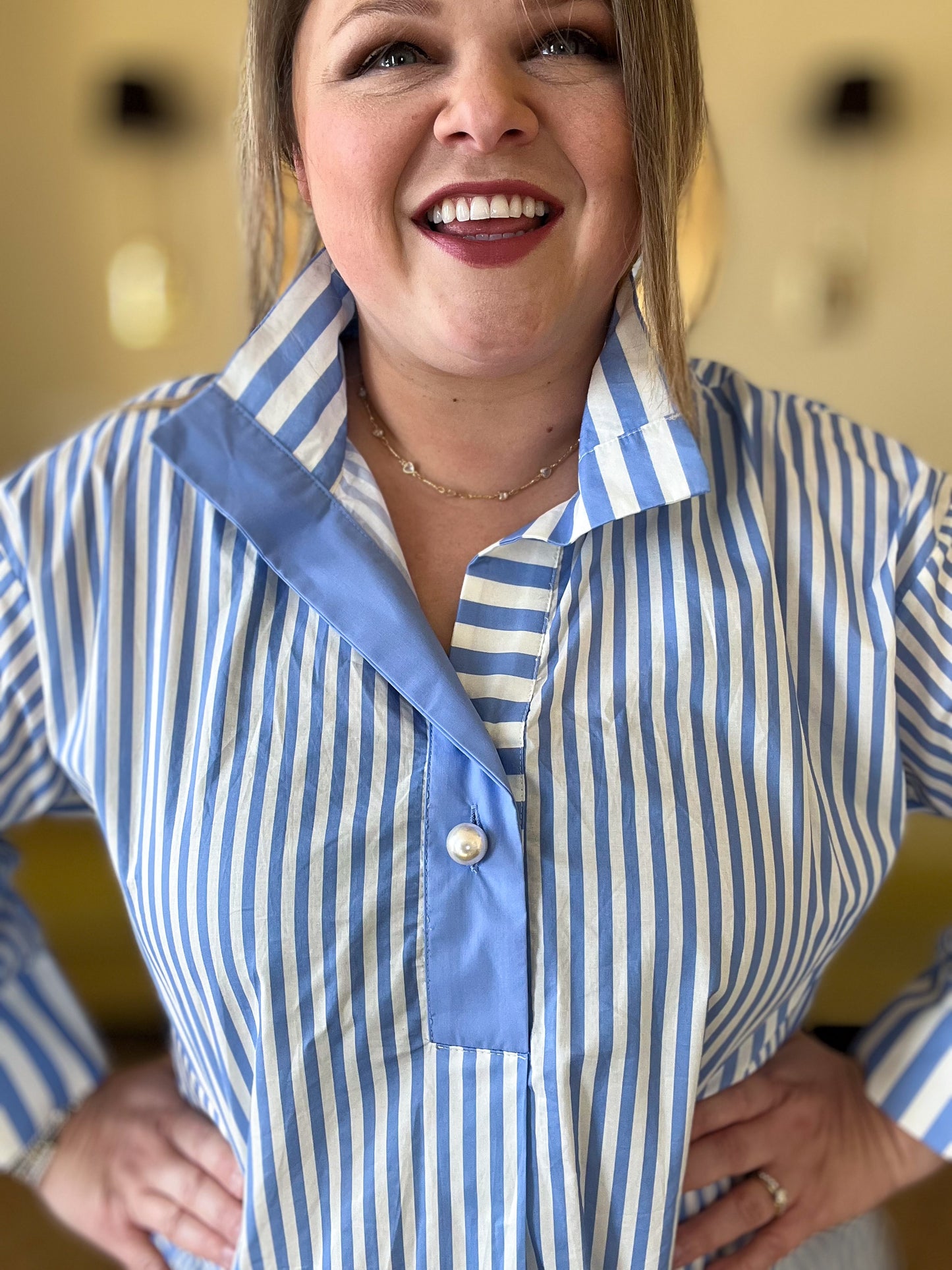 Mother of Pearl Curvy Blue Striped Blouse