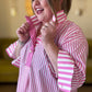 Mother of Pearl Curvy Pink Striped Blouse