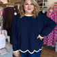 Midnight in Milan Curvy Navy Scalloped Sweater
