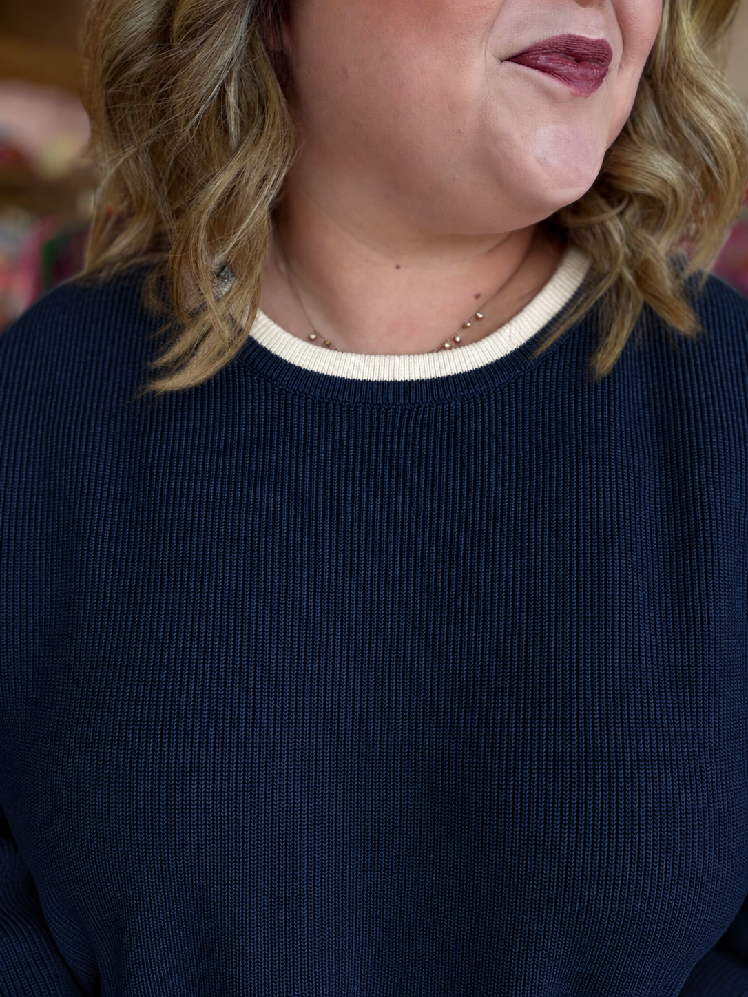 Midnight in Milan Curvy Navy Scalloped Sweater