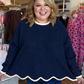 Midnight in Milan Curvy Navy Scalloped Sweater